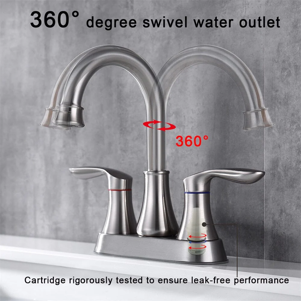 Giving Tree 2-Handle 4-Inch Brushed Nickel Bathroom Vanity Sink Faucet with Pop-up Drain and Supply Hoses - Image 3
