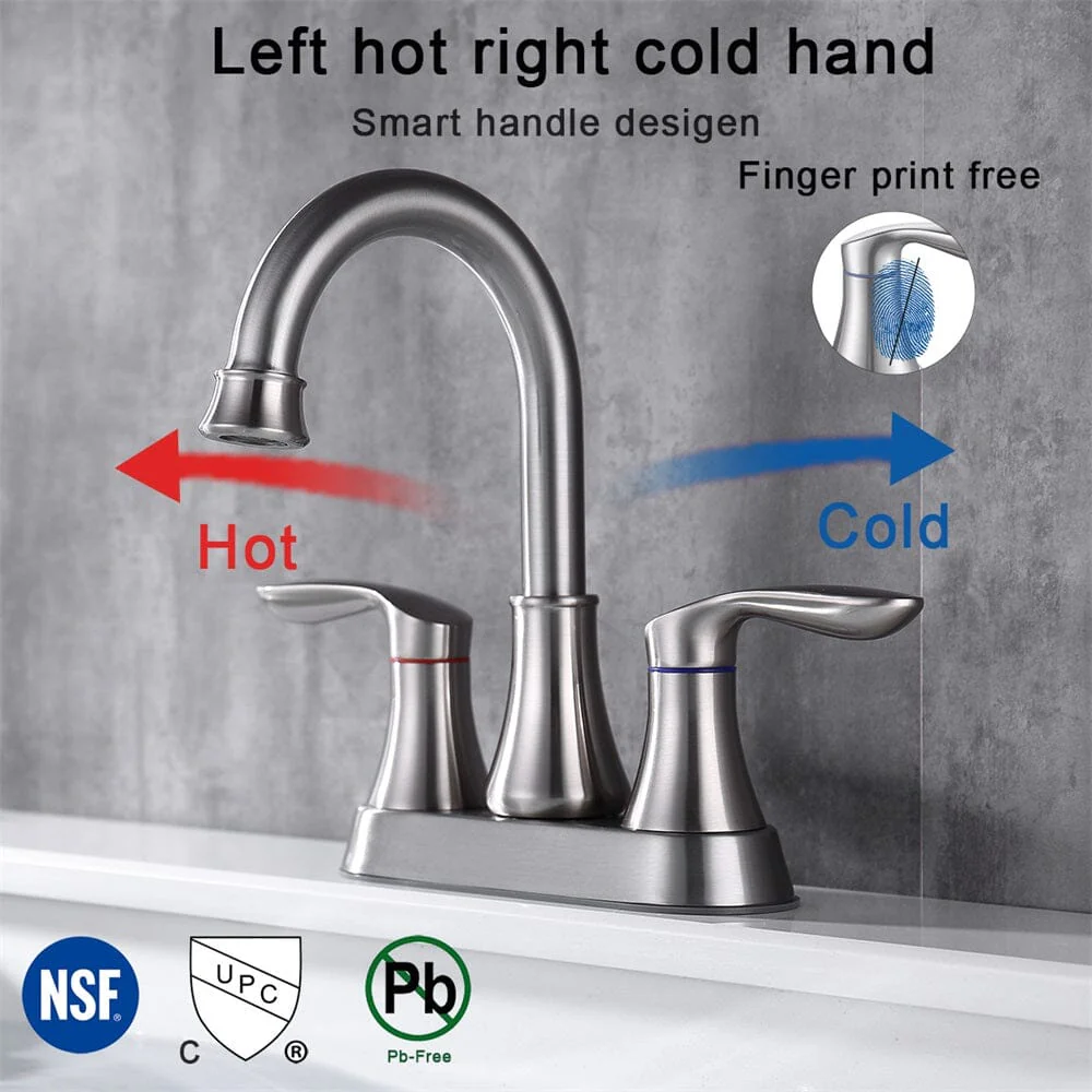 Giving Tree 2-Handle 4-Inch Brushed Nickel Bathroom Vanity Sink Faucet with Pop-up Drain and Supply Hoses - Image 4