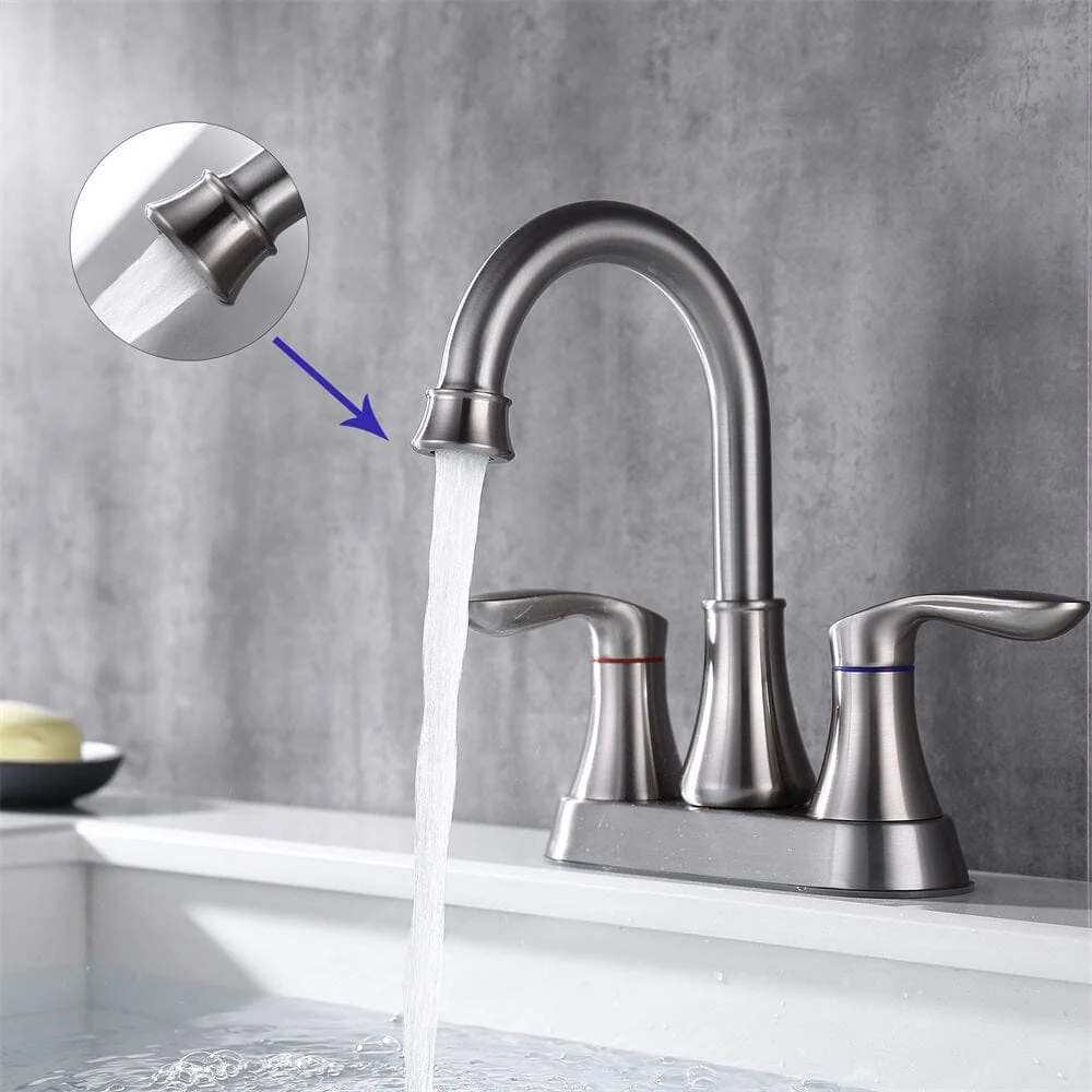 Giving Tree 2-Handle 4-Inch Brushed Nickel Bathroom Vanity Sink Faucet with Pop-up Drain and Supply Hoses - Image 5