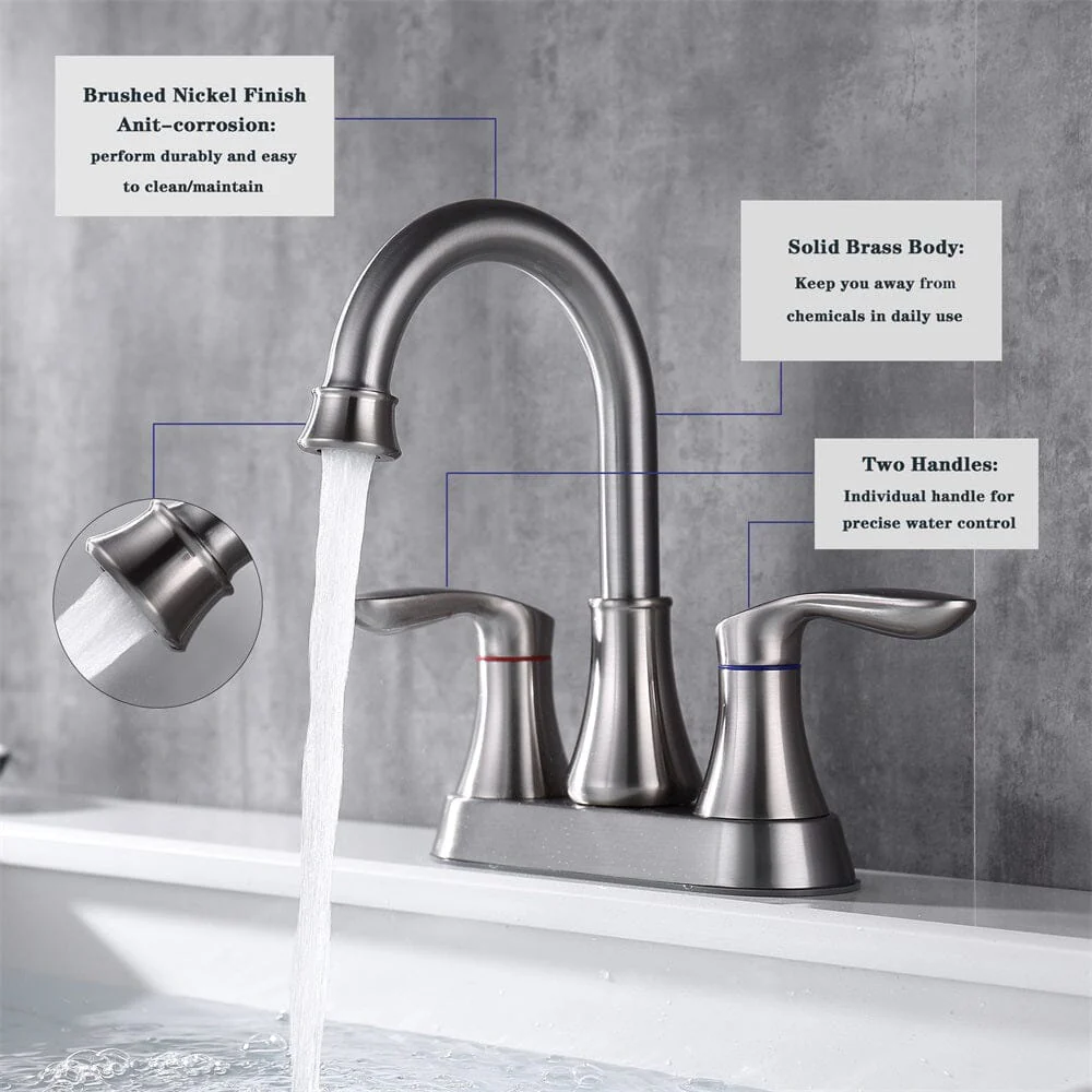 Giving Tree 2-Handle 4-Inch Brushed Nickel Bathroom Vanity Sink Faucet with Pop-up Drain and Supply Hoses - Image 6