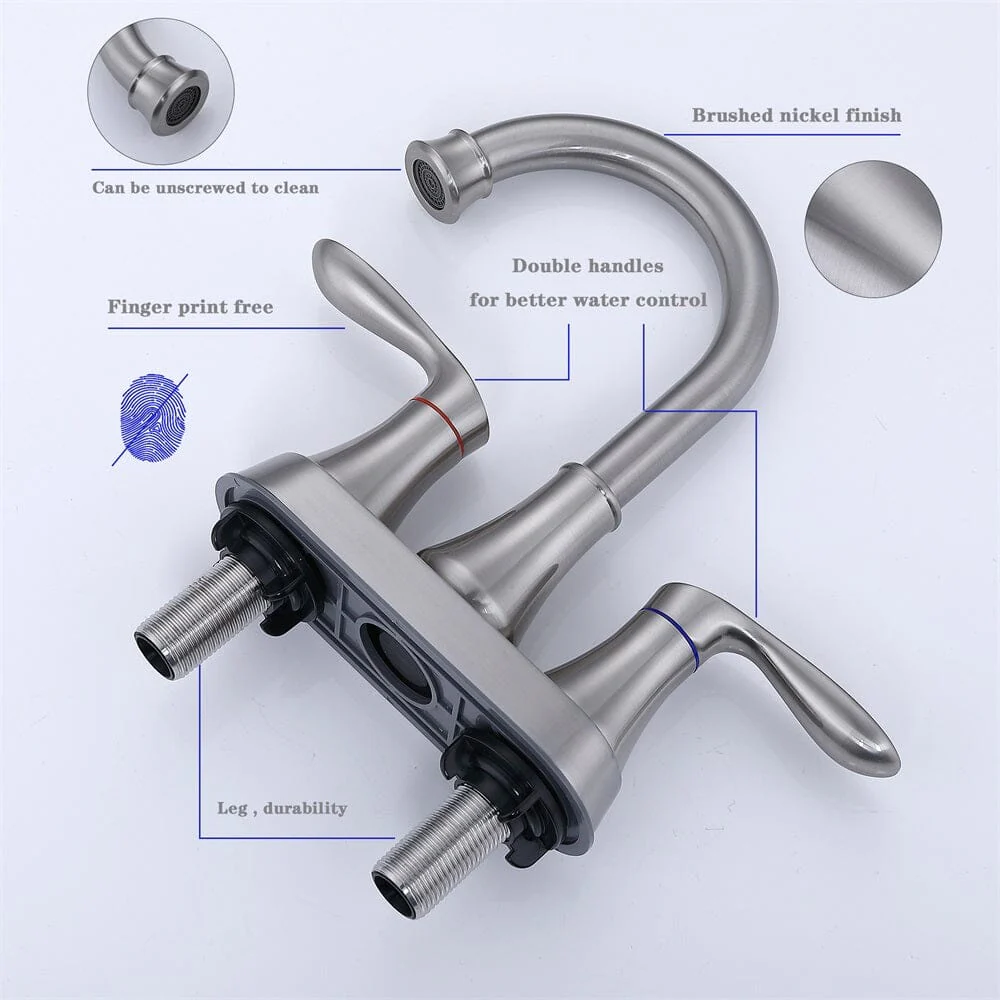 Giving Tree 2-Handle 4-Inch Brushed Nickel Bathroom Vanity Sink Faucet with Pop-up Drain and Supply Hoses - Image 7