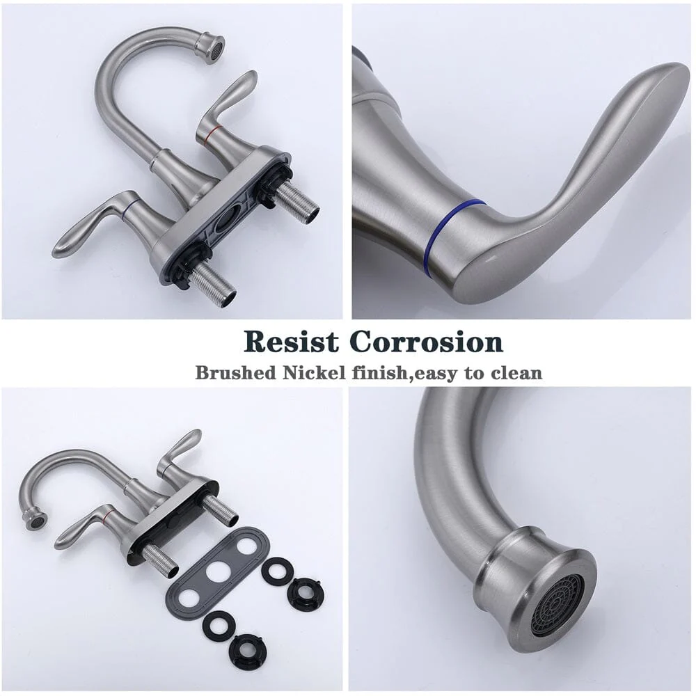 Giving Tree 2-Handle 4-Inch Brushed Nickel Bathroom Vanity Sink Faucet with Pop-up Drain and Supply Hoses - Image 8