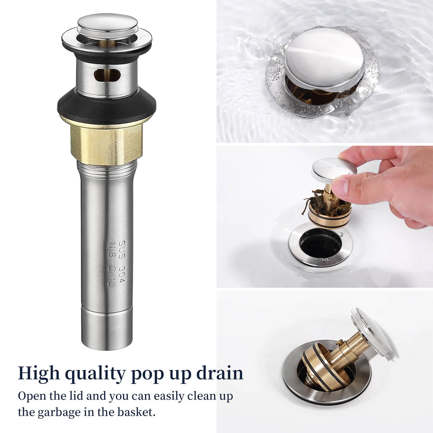 Giving Tree 2-Handle 4-Inch Brushed Nickel Bathroom Vanity Sink Faucet with Pop-up Drain and Supply Hoses - Image 9
