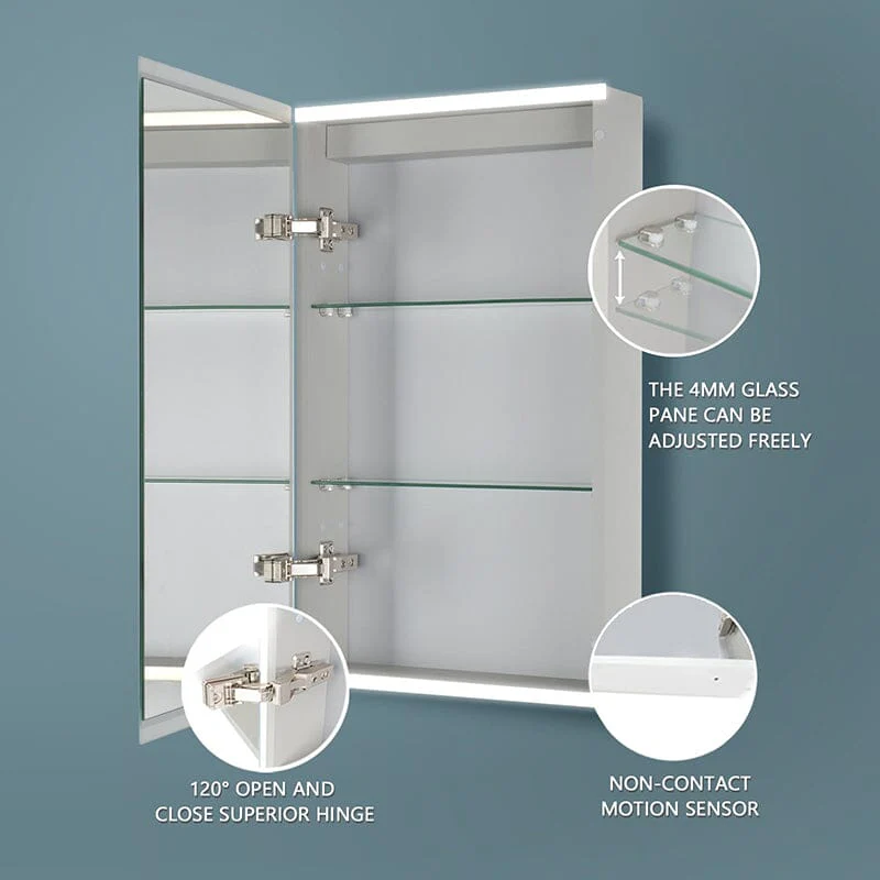 20 x 26 Inch Dimmable LED Bathroom Mirror Cabinet with 3-Tier Storage Shelves - Image 4