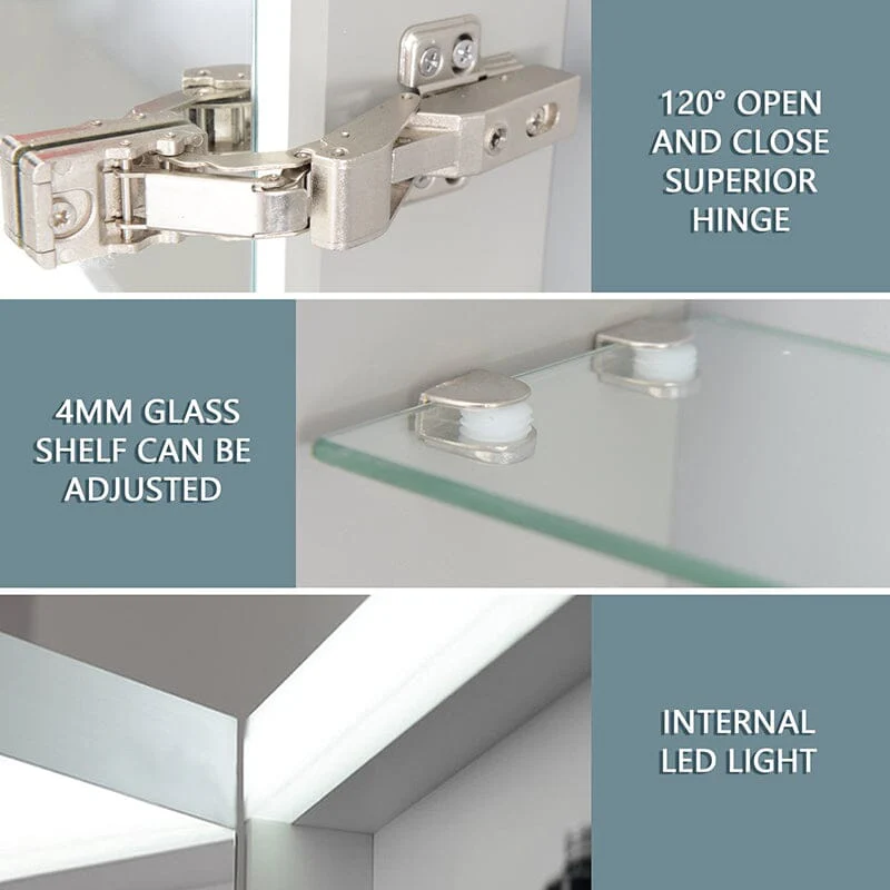 20 x 26 Inch Dimmable LED Bathroom Mirror Cabinet with 3-Tier Storage Shelves - Image 6