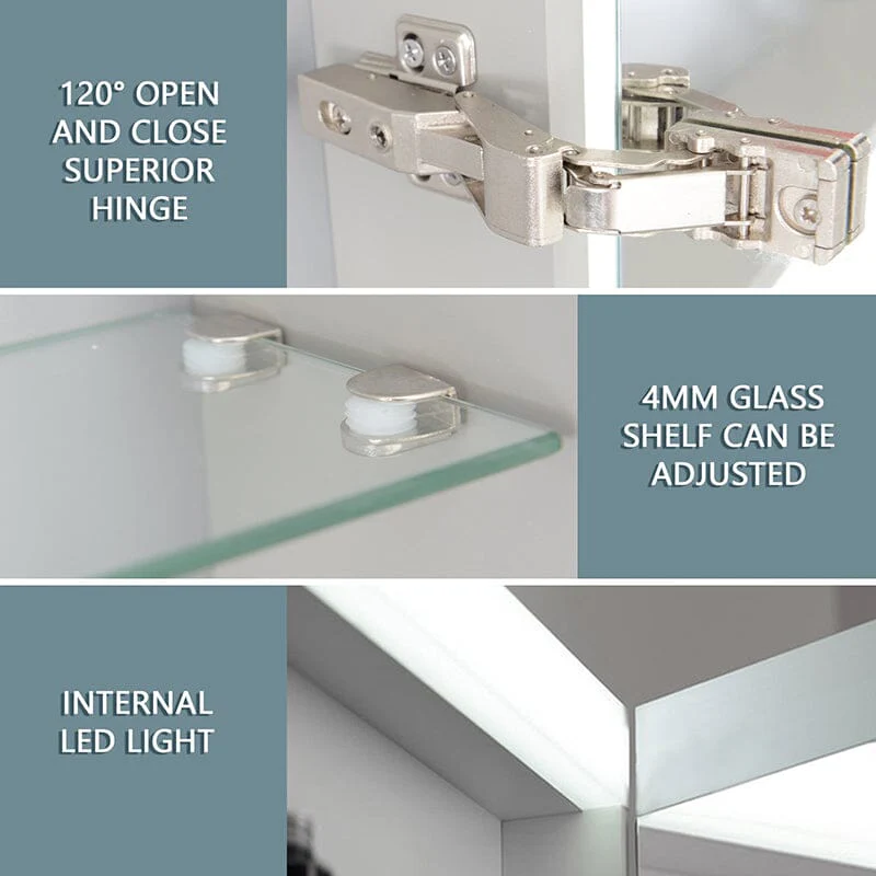 24 x 30 Inch Dimmable LED Bathroom Mirror Cabinet with 3-Tier Storage Shelves - Image 6