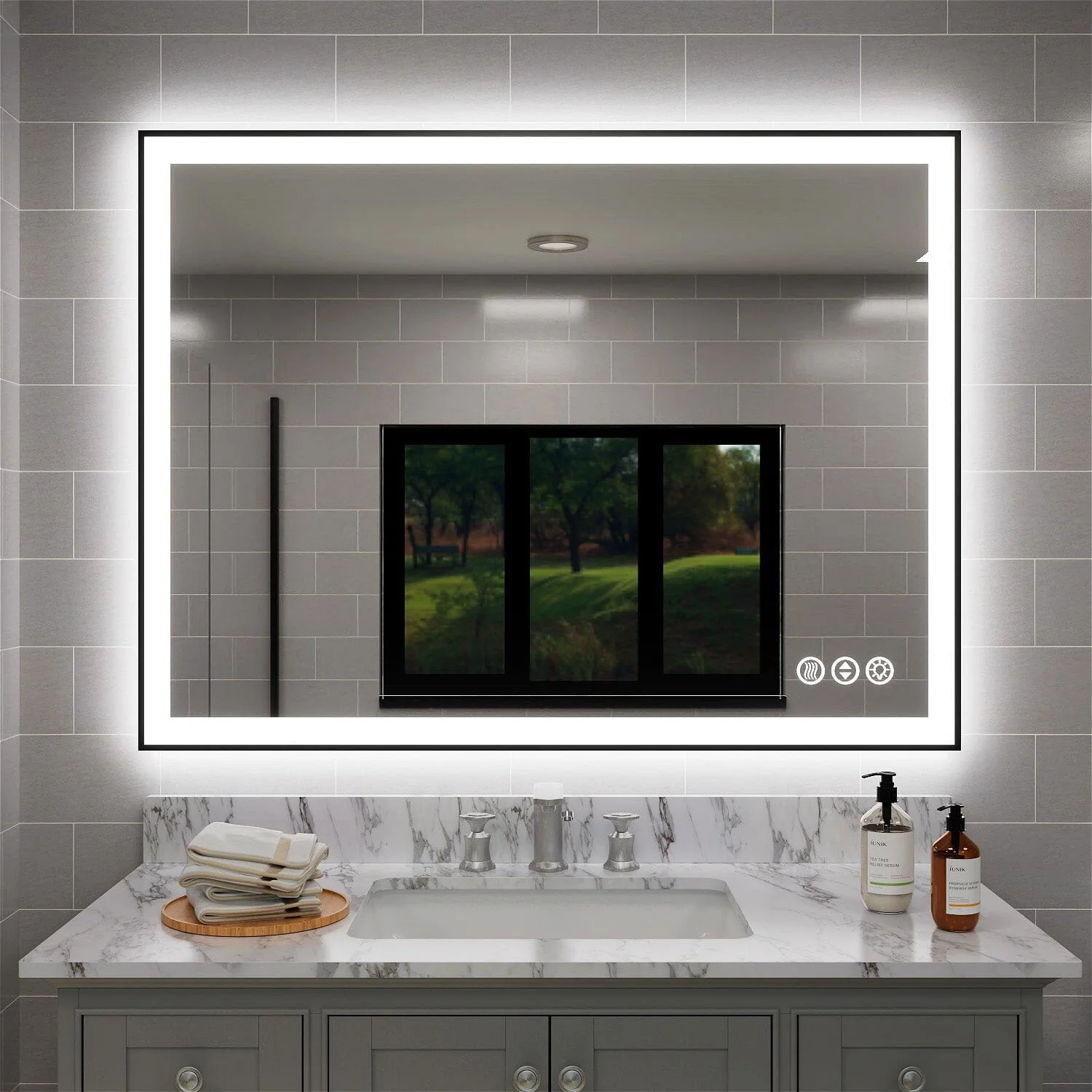 GIVING TREE 40"/48"/55" LED Bathroom Mirror with Black Frame, Anti-Fog, Shatter-Proof, Memory, 3 Colors - Image 19
