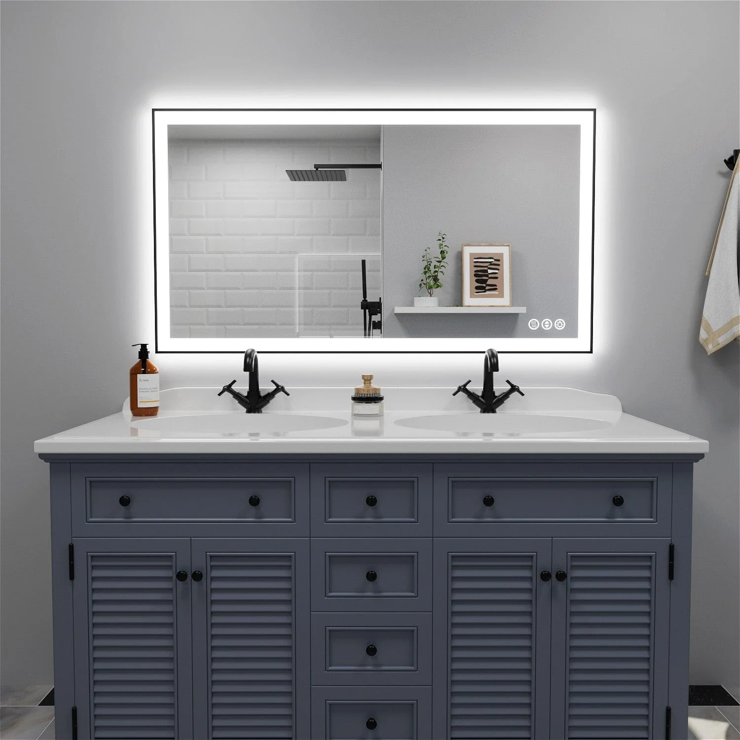 GIVING TREE 40"/48"/55" LED Bathroom Mirror with Black Frame, Anti-Fog, Shatter-Proof, Memory, 3 Colors - Image 30