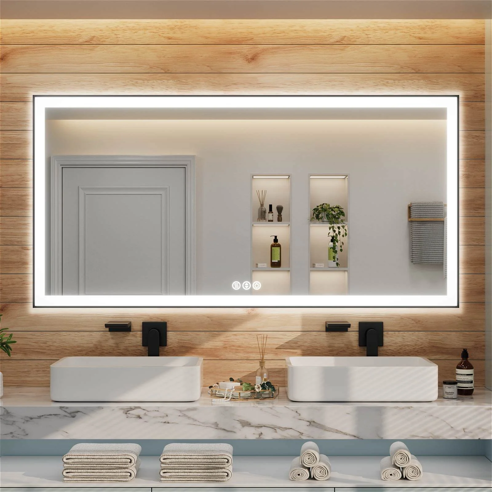 GIVING TREE 40"/48"/55" LED Bathroom Mirror with Black Frame, Anti-Fog, Shatter-Proof, Memory, 3 Colors - Image 37