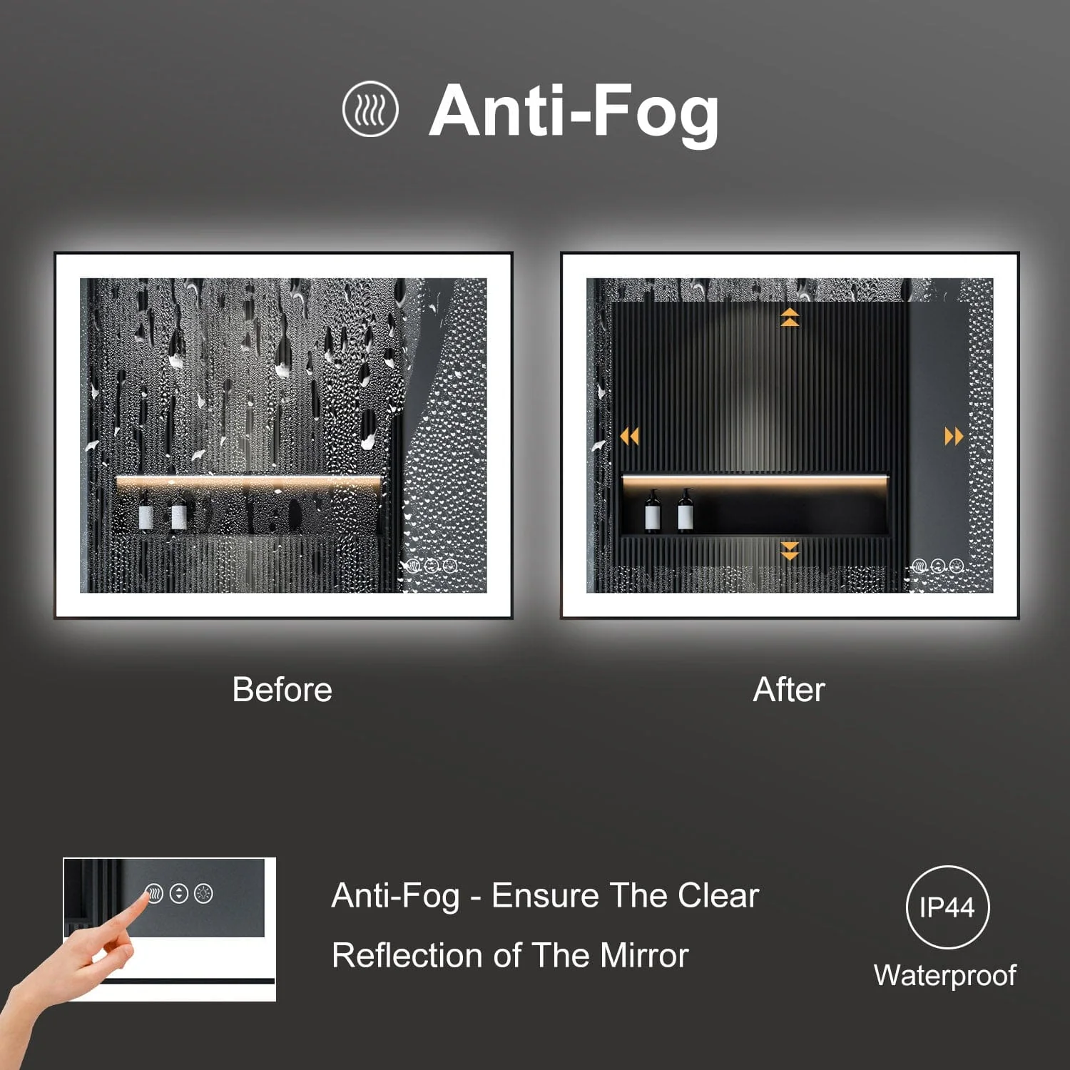 GIVING TREE 40"/48"/55" LED Bathroom Mirror with Black Frame, Anti-Fog, Shatter-Proof, Memory, 3 Colors - Image 6