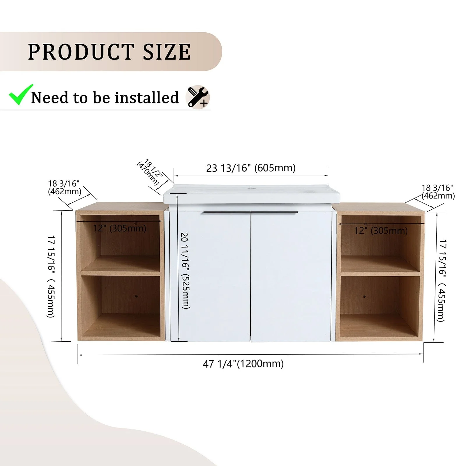 Giving Tree 48" Wall-mounted Bathroom Vanity with Sink and Two Storage Shelves - Image 9