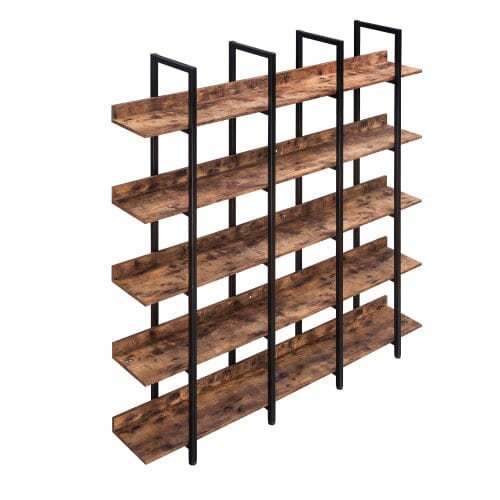 Giving Tree 5 Tier Bookcase Home Office Open Bookshelf, Vintage Industrial Style Shelf with Metal Frame, MDF Board - Image 11