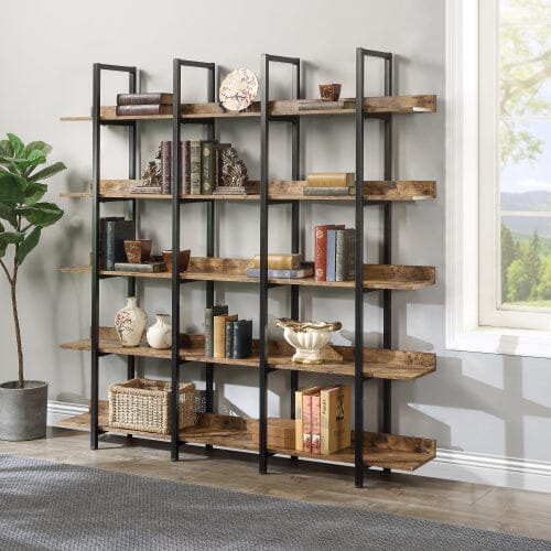Giving Tree 5 Tier Bookcase Home Office Open Bookshelf, Vintage Industrial Style Shelf with Metal Frame, MDF Board - Image 4
