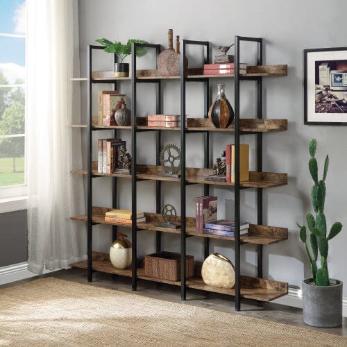 Giving Tree 5 Tier Bookcase Home Office Open Bookshelf, Vintage Industrial Style Shelf with Metal Frame, MDF Board - Image 5