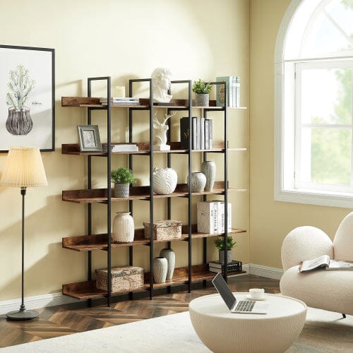 Giving Tree 5 Tier Bookcase Home Office Open Bookshelf, Vintage Industrial Style Shelf with Metal Frame, MDF Board - Image 6