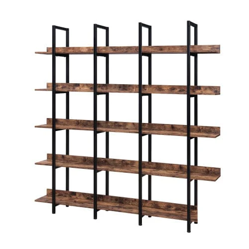 Giving Tree 5 Tier Bookcase Home Office Open Bookshelf, Vintage Industrial Style Shelf with Metal Frame, MDF Board - Image 8