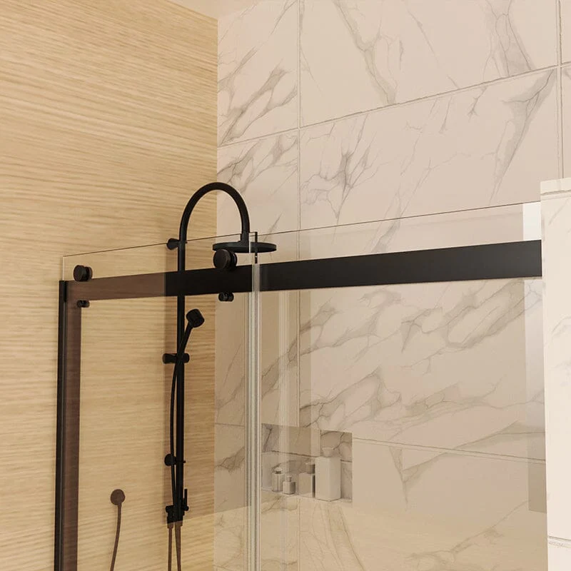 56-60'' x 74'' Explosion-proof Glass Bathroom Shower Door Two-way Sliding Black - Image 3
