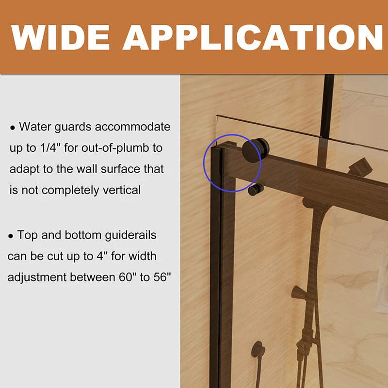 56-60'' x 74'' Explosion-proof Glass Bathroom Shower Door Two-way Sliding Black - Image 7