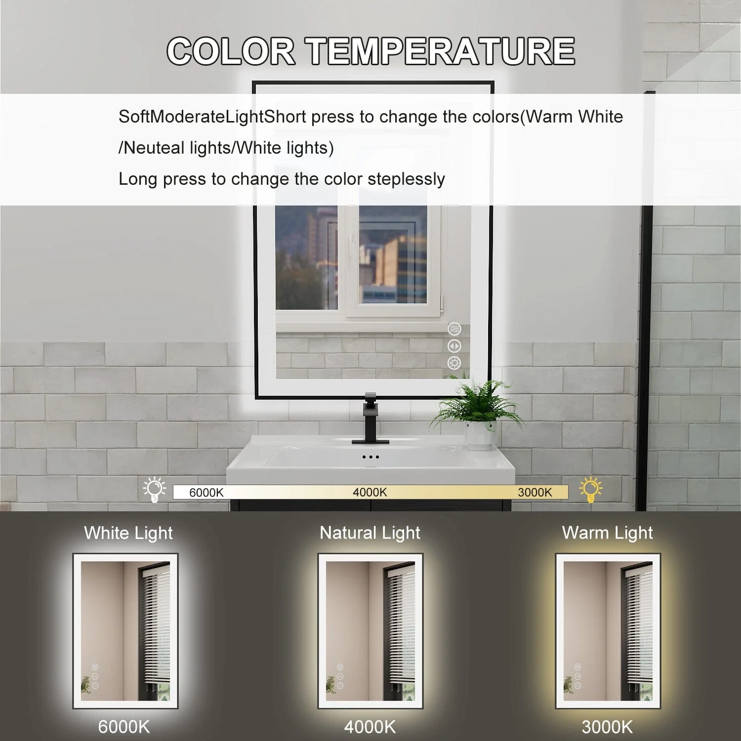GIVING TREE 28"/32"/36"/40" LED Bathroom Mirror with Black Frame, Anti-Fog, Shatter-Proof, Memory, 3 Colors - Image 13