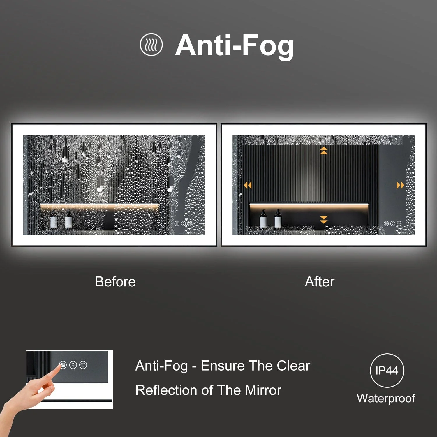 GIVING TREE 28"/32"/36"/40" LED Bathroom Mirror with Black Frame, Anti-Fog, Shatter-Proof, Memory, 3 Colors - Image 33