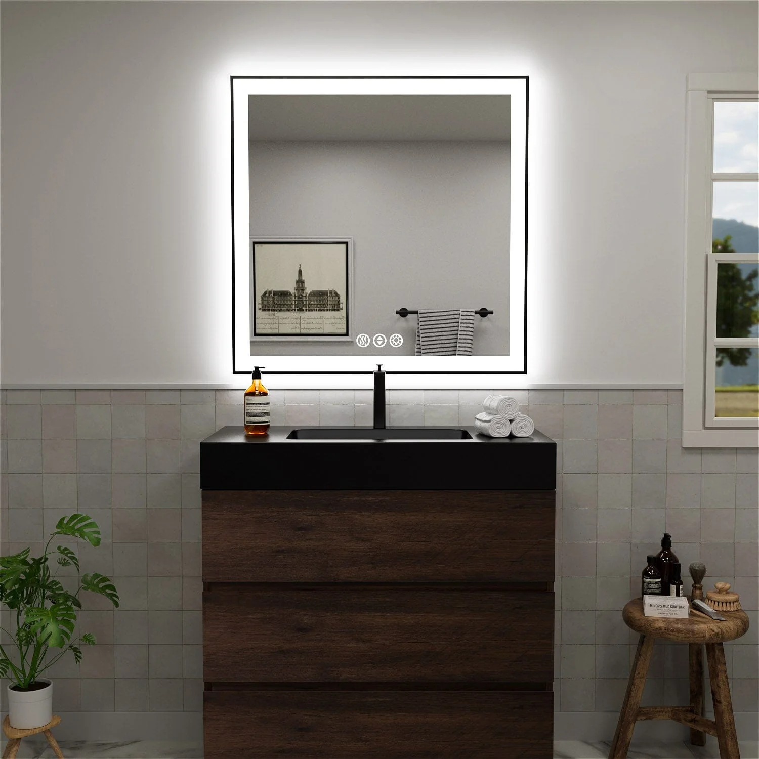 GIVING TREE 28"/32"/36"/40" LED Bathroom Mirror with Black Frame, Anti-Fog, Shatter-Proof, Memory, 3 Colors - Image 48