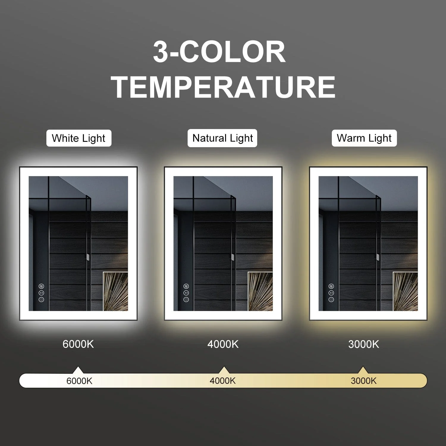 GIVING TREE 28"/32"/36"/40" LED Bathroom Mirror with Black Frame, Anti-Fog, Shatter-Proof, Memory, 3 Colors - Image 5