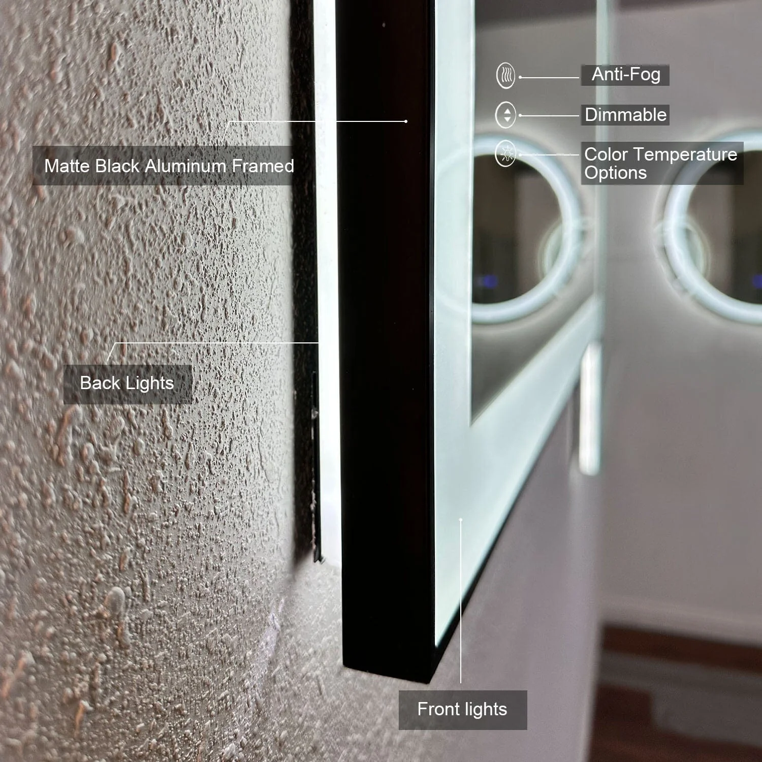 GIVING TREE 28"/32"/36"/40" LED Bathroom Mirror with Black Frame, Anti-Fog, Shatter-Proof, Memory, 3 Colors - Image 53
