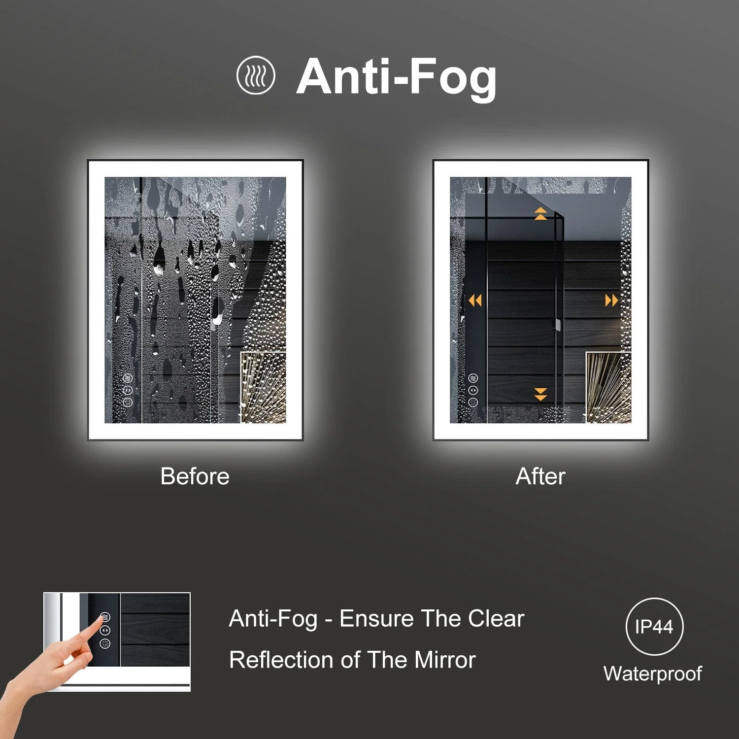 GIVING TREE 28"/32"/36"/40" LED Bathroom Mirror with Black Frame, Anti-Fog, Shatter-Proof, Memory, 3 Colors - Image 6