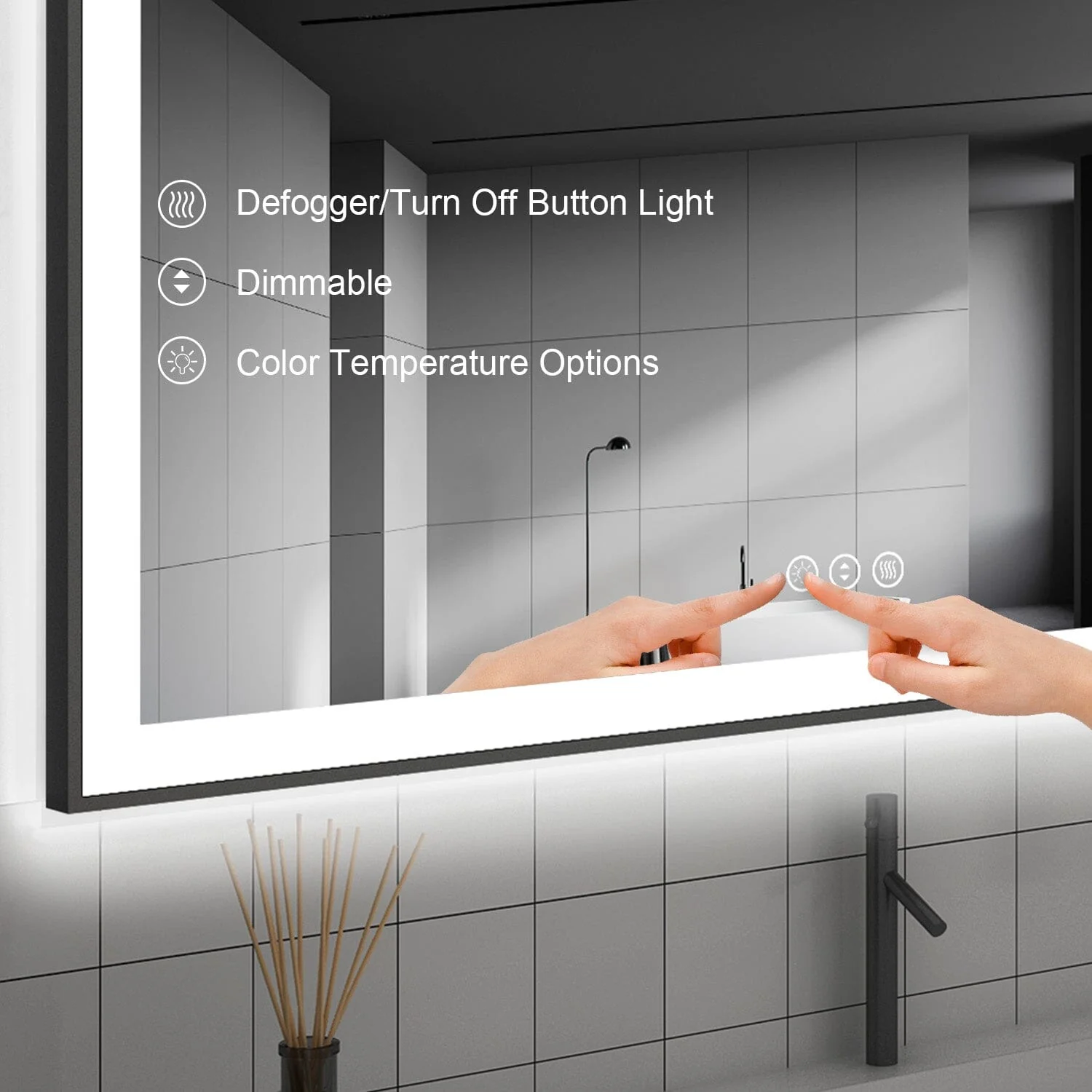 GIVING TREE 28"/32"/36"/40" LED Bathroom Mirror with Black Frame, Anti-Fog, Shatter-Proof, Memory, 3 Colors - Image 7