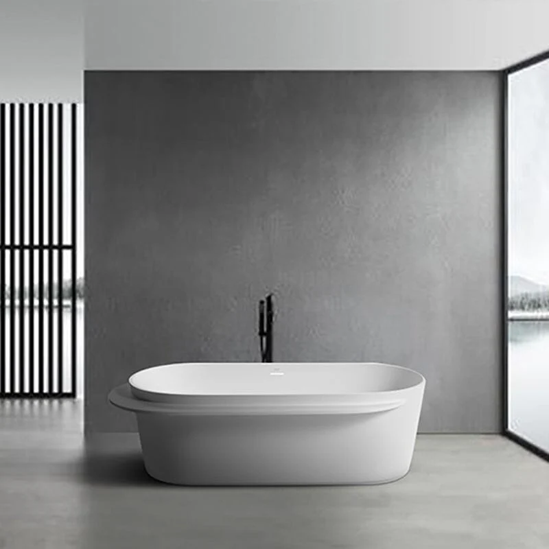 Giving Tree 67'' Solid Surface Stone Resin White Freestanding Bathtub with Shelf - Image 4