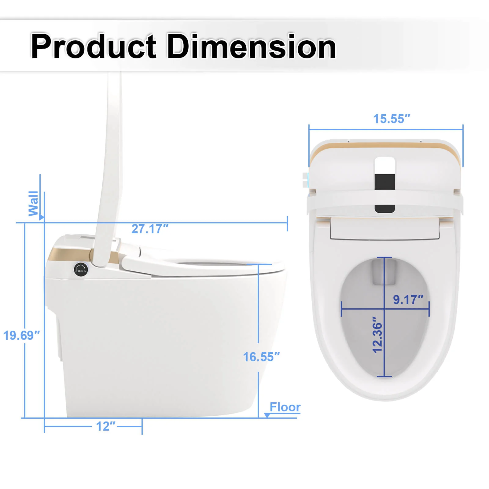 Tankless Elongated Smart Bidet Toilet with Heated Seat, Drying, Night Light - Image 13