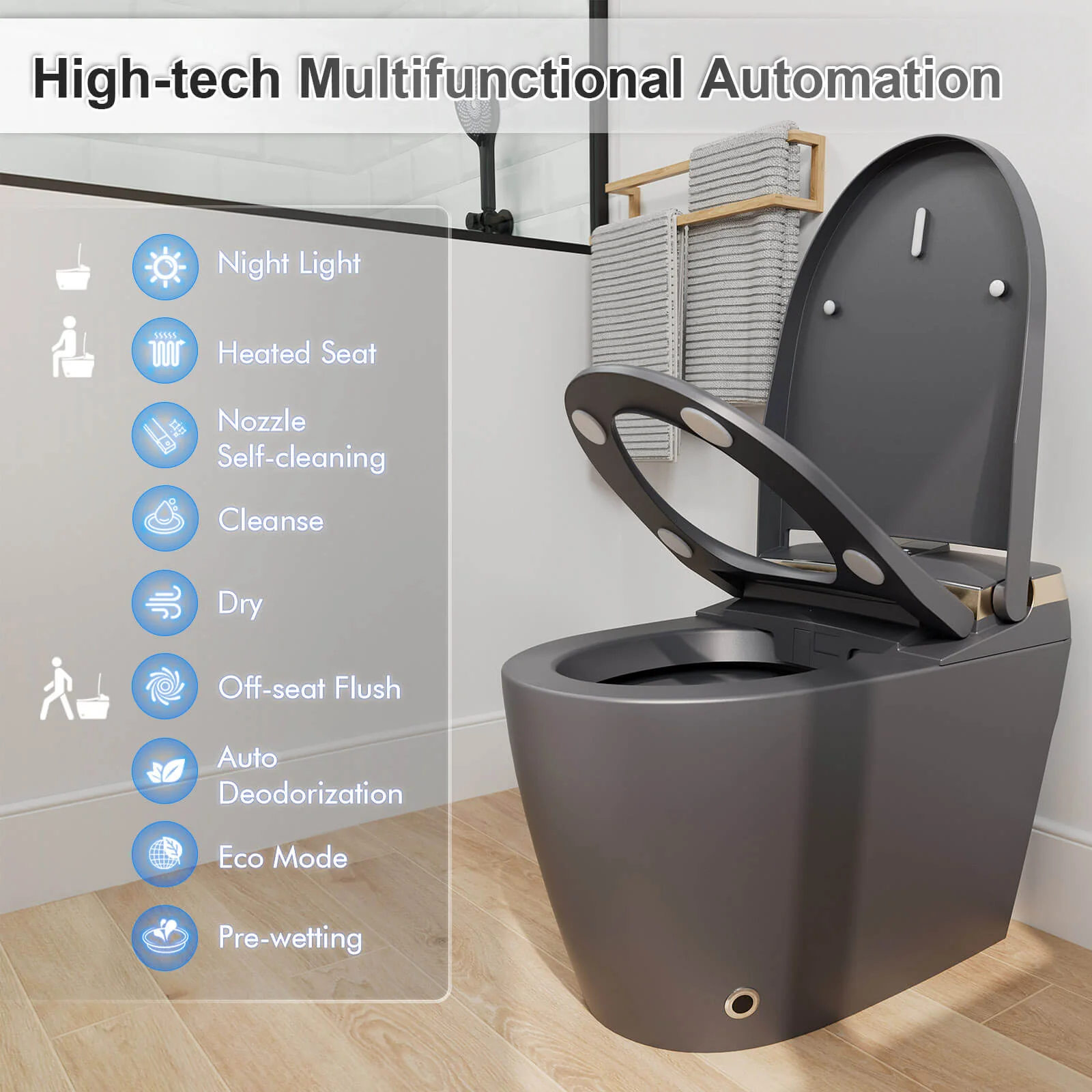 Tankless Elongated Smart Bidet Toilet with Heated Seat, Drying, Night Light - Image 32