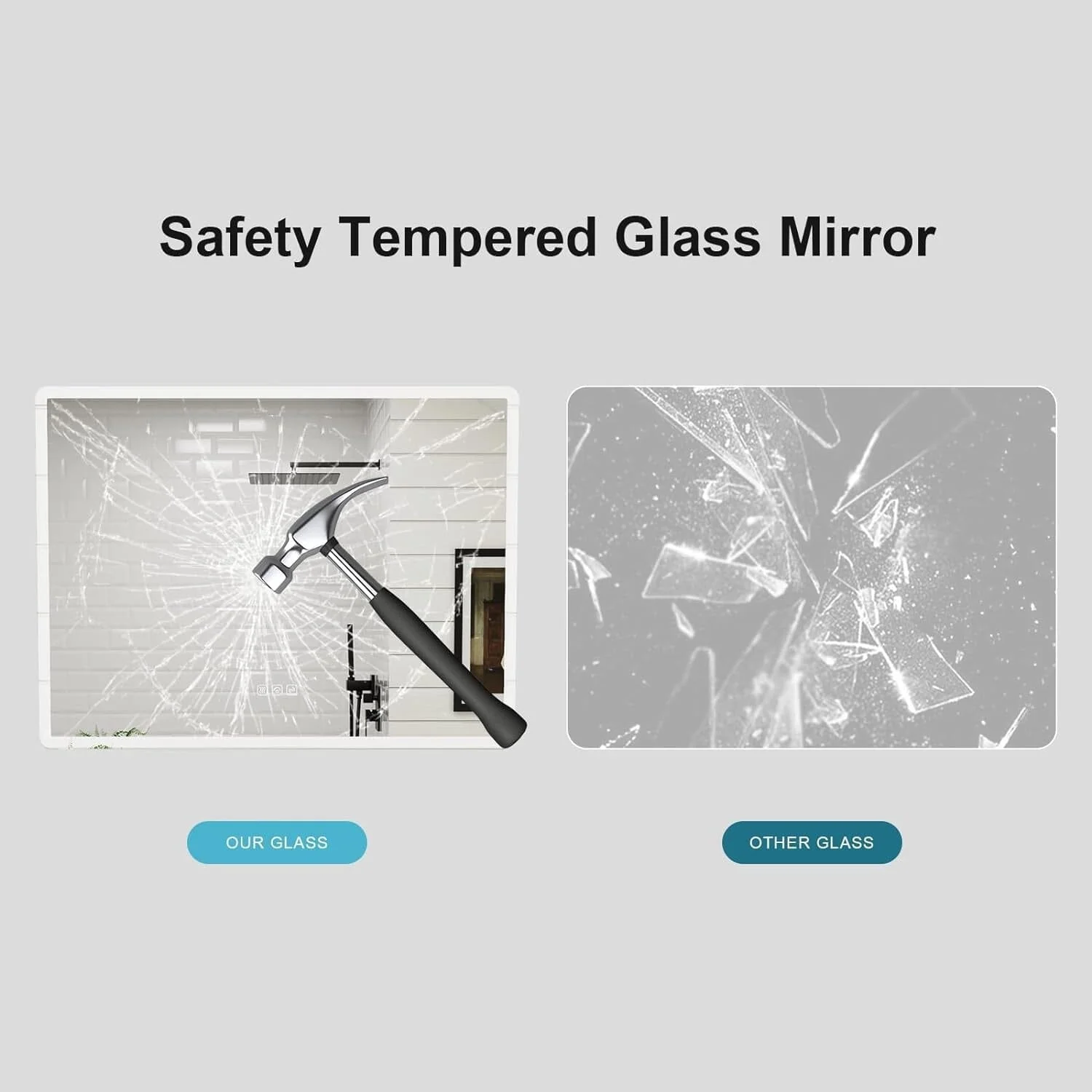 LED Light Bathroom Mirror Rounded Rectangle Frameless Anti Fog - Image 11