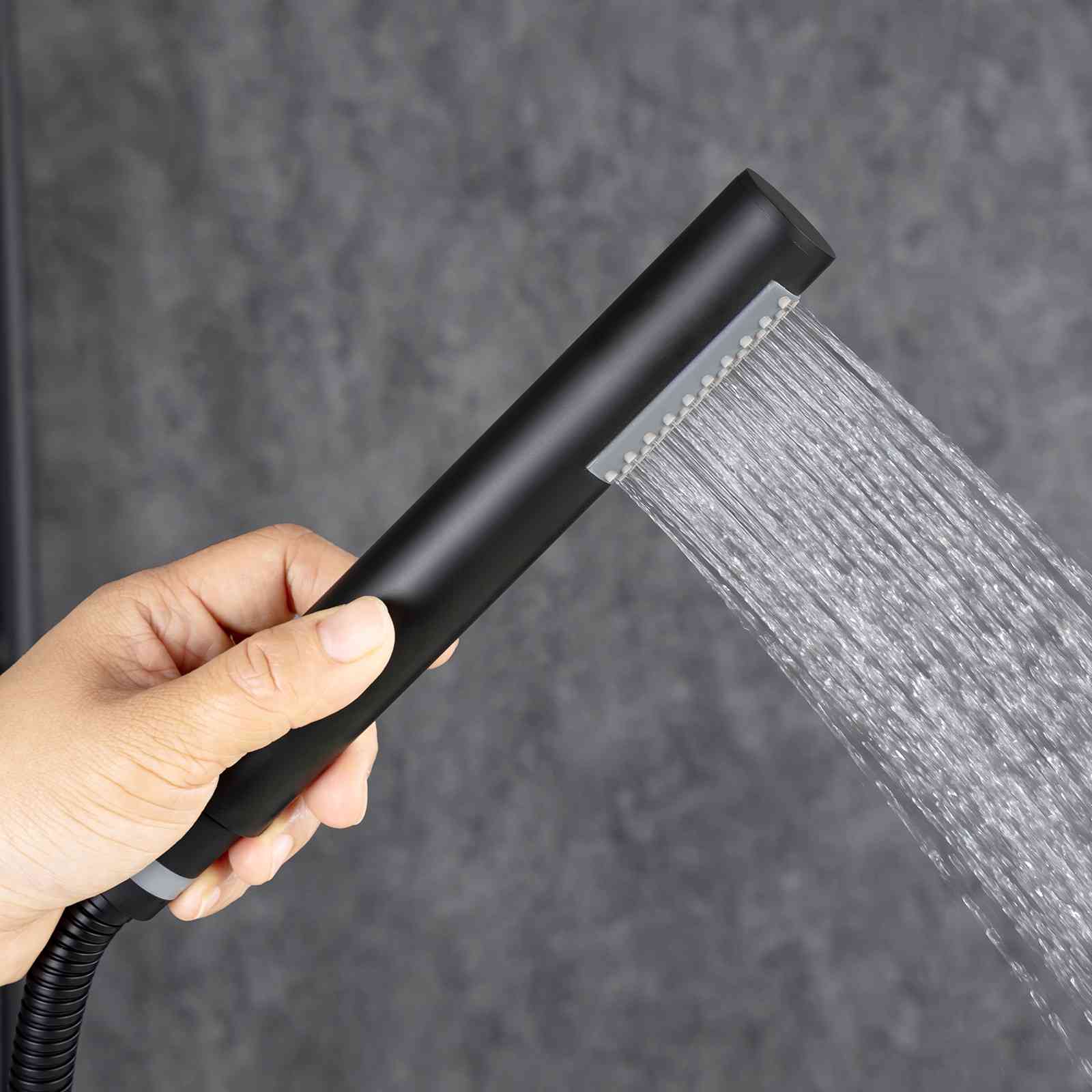 Matte Black Classic Independent Freestanding Tub Filler Faucet with Handheld Shower 360° Swivel Spout - Image 3