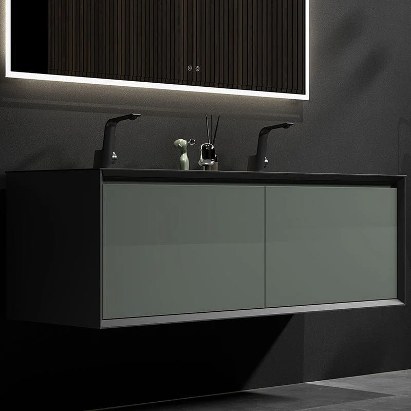 Modern 60'' Wall Mounted Bathroom Vanity with Double Black Sink and Large Space Double Drawers - Image 14