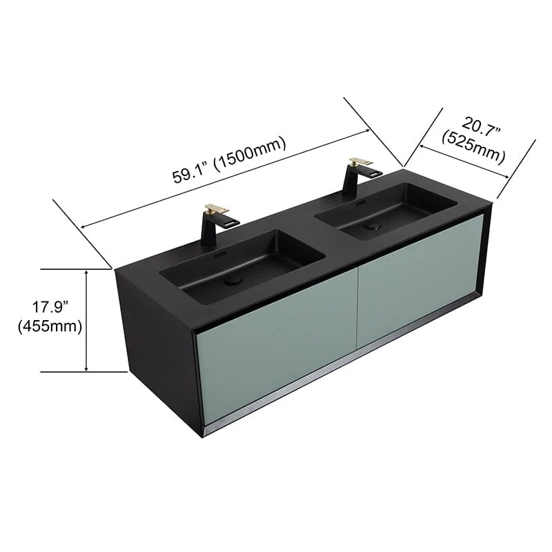Modern 60'' Wall Mounted Bathroom Vanity with Double Black Sink and Large Space Double Drawers - Image 23