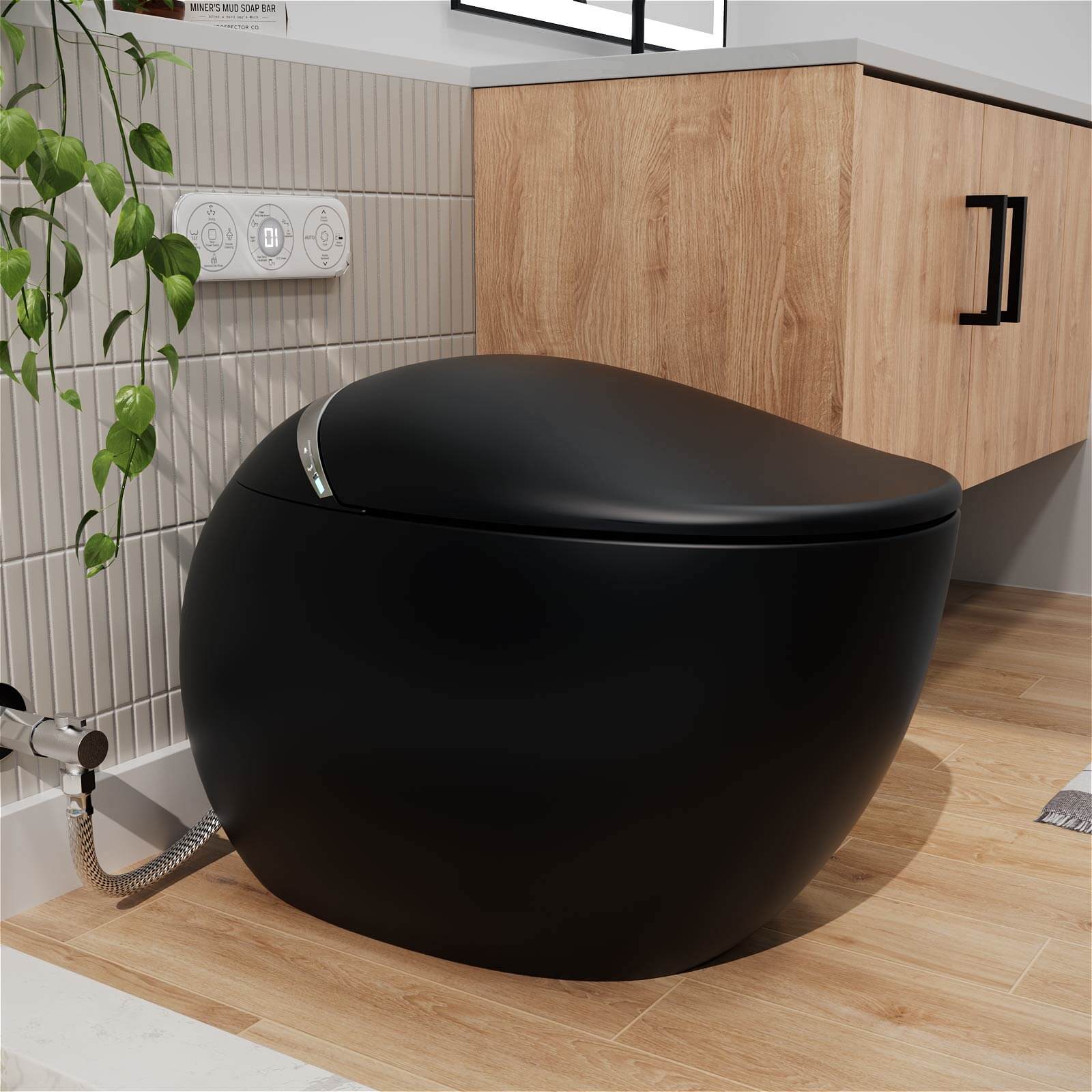Modern Egg-Shaped Floor Mounted Smart Toilet with Built-in Water Tank - Image 15