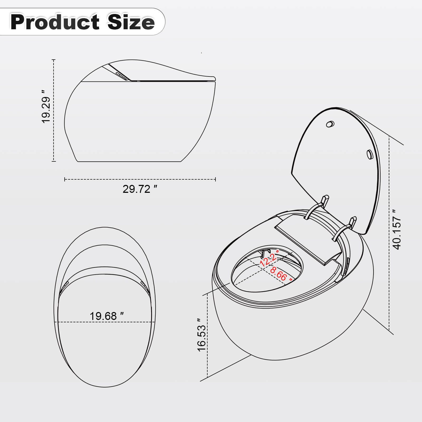 Modern Egg-Shaped Floor Mounted Smart Toilet with Built-in Water Tank - Image 28