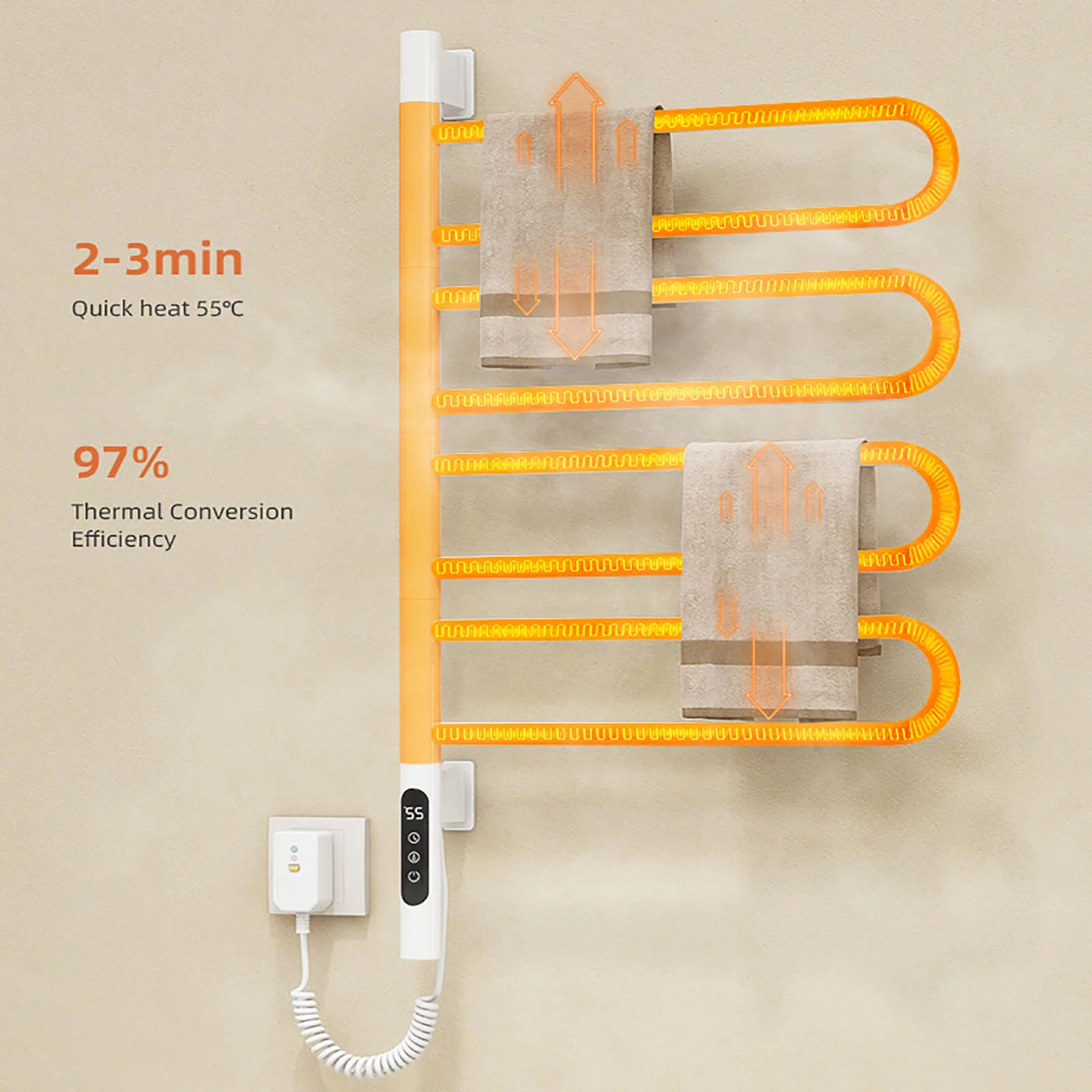 Modern Matte Black Wall Mounted Bathroom Towel Warmer - Image 11