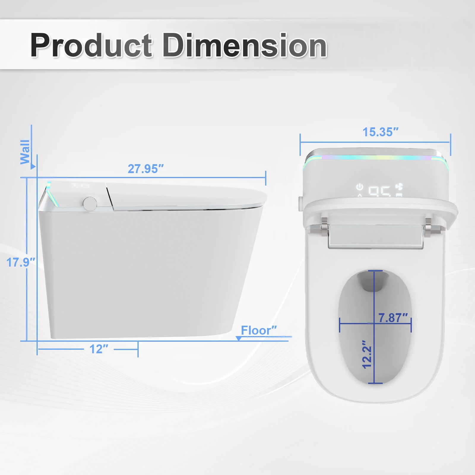 Modern Silent Flushing Smart Bidet Toilet with Built-in Water Tank, LED Light, Remote Control - Image 13