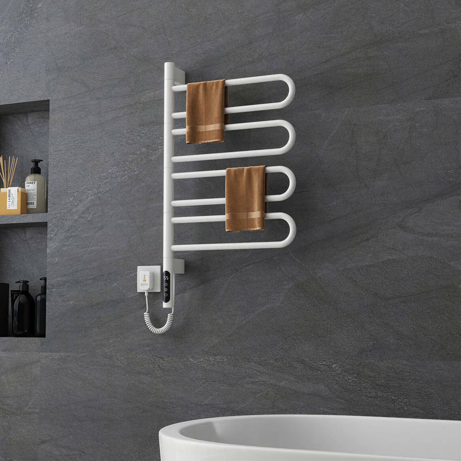 Modern White Wall Mounted Bathroom Towel Warmer - Image 3