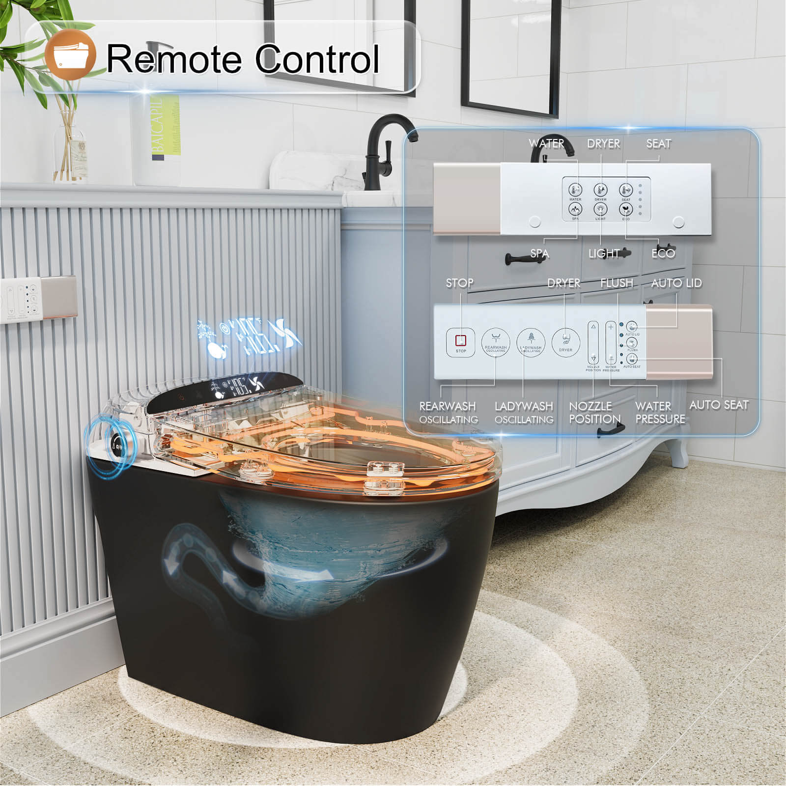 Giving Tree One-Piece Elongated Floor Smart Toilet with Bidet, Adjustable Mobile Drying - Image 14