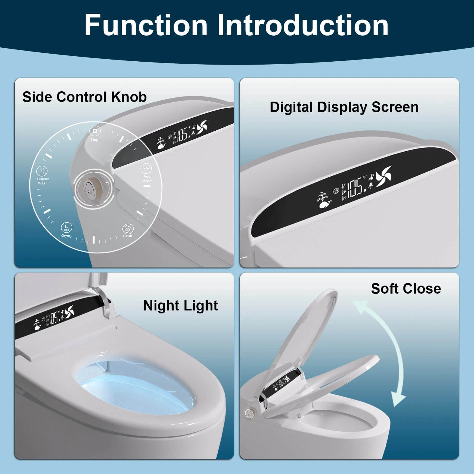 Giving Tree One-Piece Elongated Floor Smart Toilet with Bidet, Adjustable Mobile Drying - Image 37
