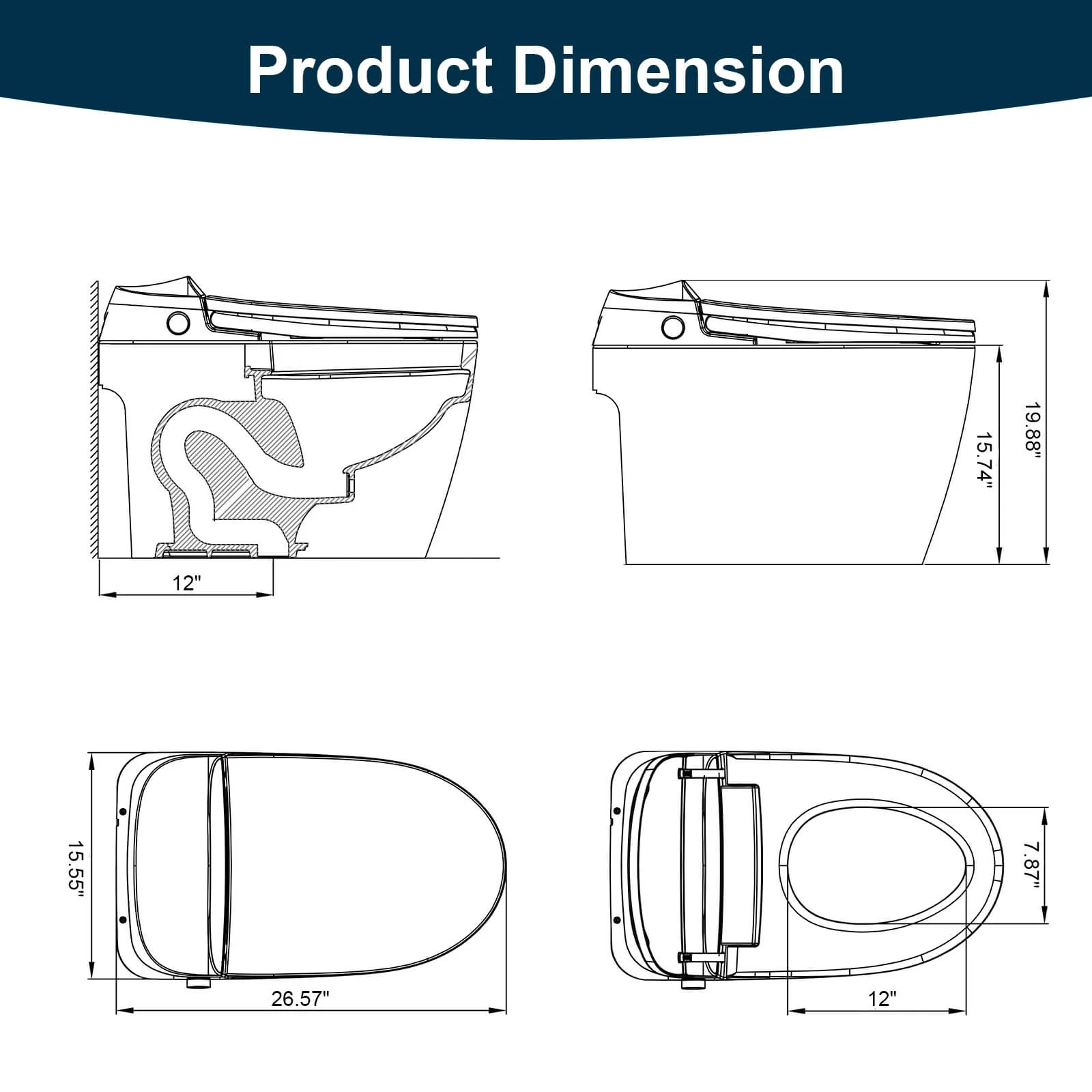 Giving Tree One-Piece Elongated Floor Smart Toilet with Bidet, Adjustable Mobile Drying - Image 41