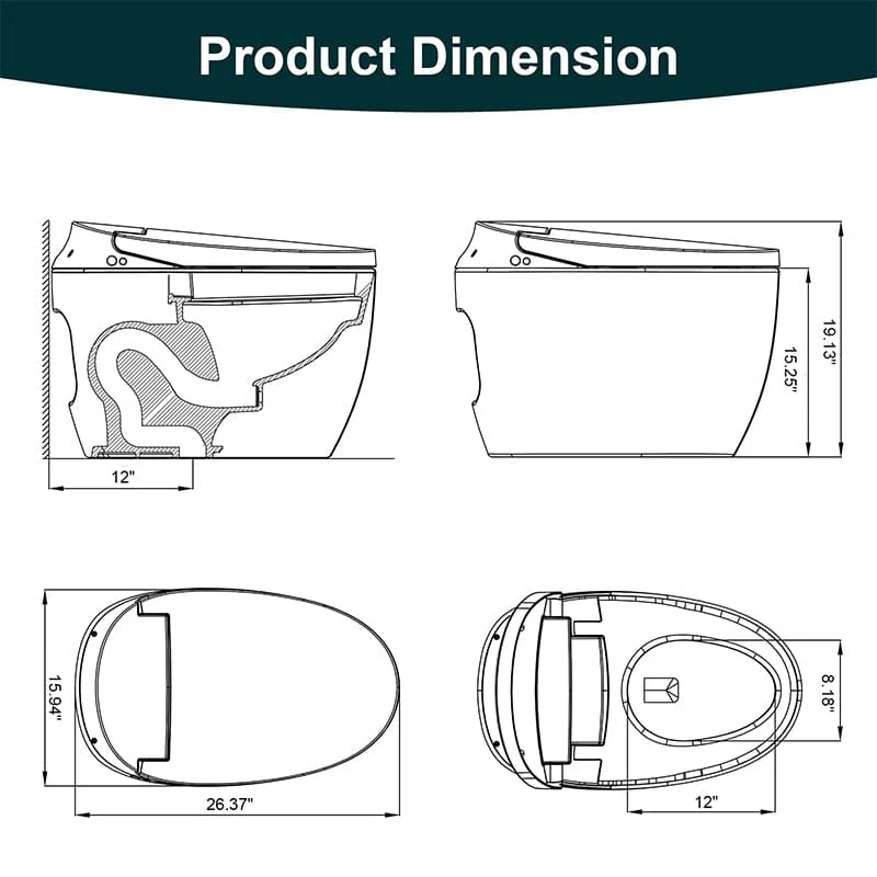 One-Piece Elongated Floor Smart Toilet with Seat Heating and Automatic Flushing - Image 12