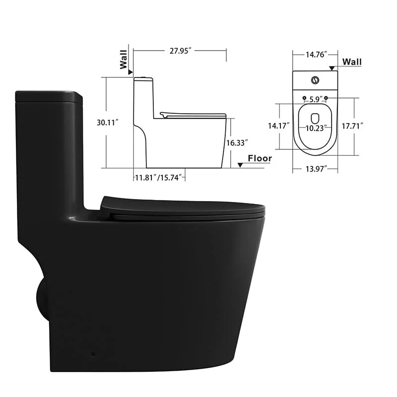 ADA Height One-Piece Toilet 1.1GPF/1.6 GPF Siphon Jet Dual Flushing with Toilet Seat - Image 31