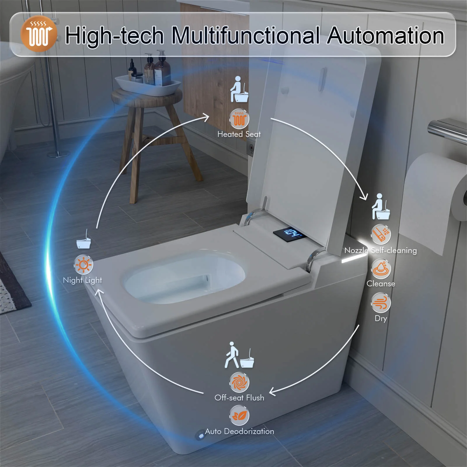 Giving Tree One-Piece Floor Mounted Square Smart Toilet with Remote Control and Automatic Cover - Image 22