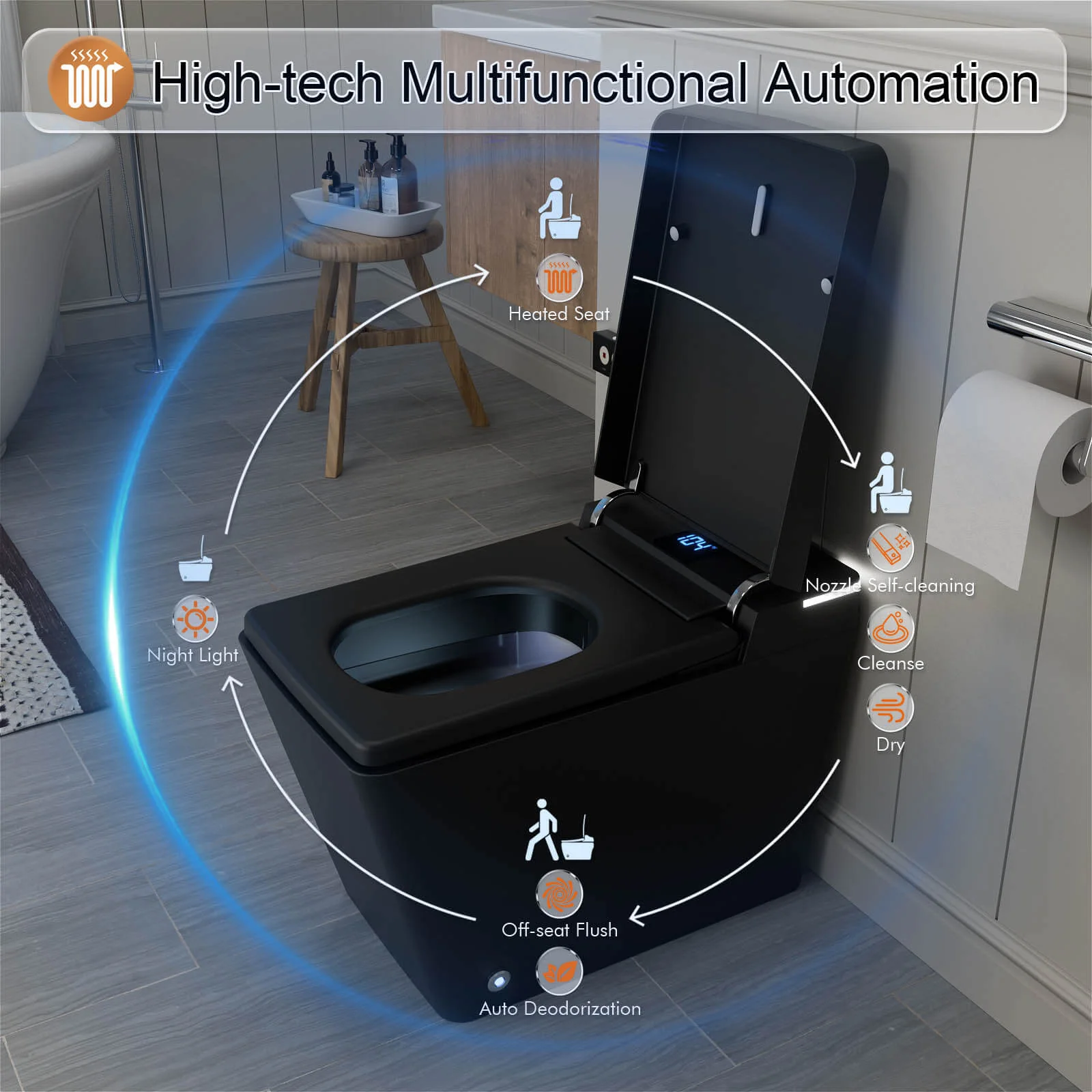 Giving Tree One-Piece Floor Mounted Square Smart Toilet with Remote Control and Automatic Cover - Image 7