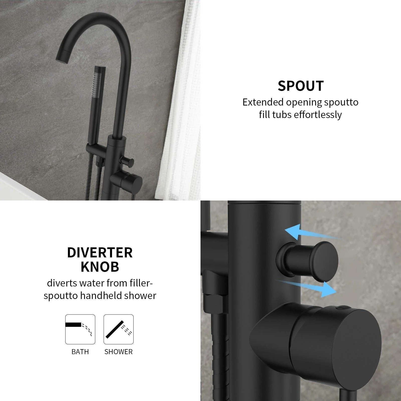 Retro Brass Single Handle Shower Freestanding Tub Filler Faucet, Floor Mounted & Bubble Former - Image 4