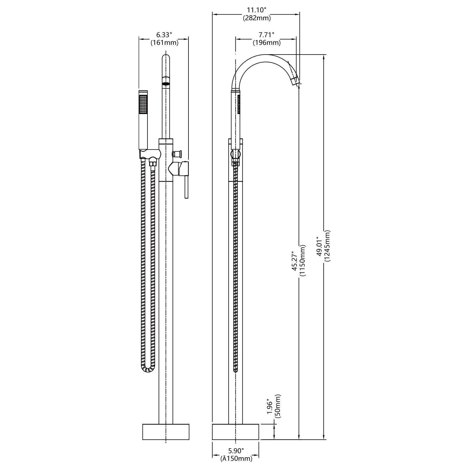Retro Brass Single Handle Shower Freestanding Tub Filler Faucet, Floor Mounted & Bubble Former - Image 6